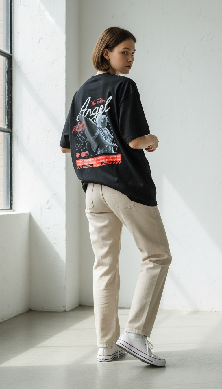 Fallen Angel Graphic Oversized T-Shirt